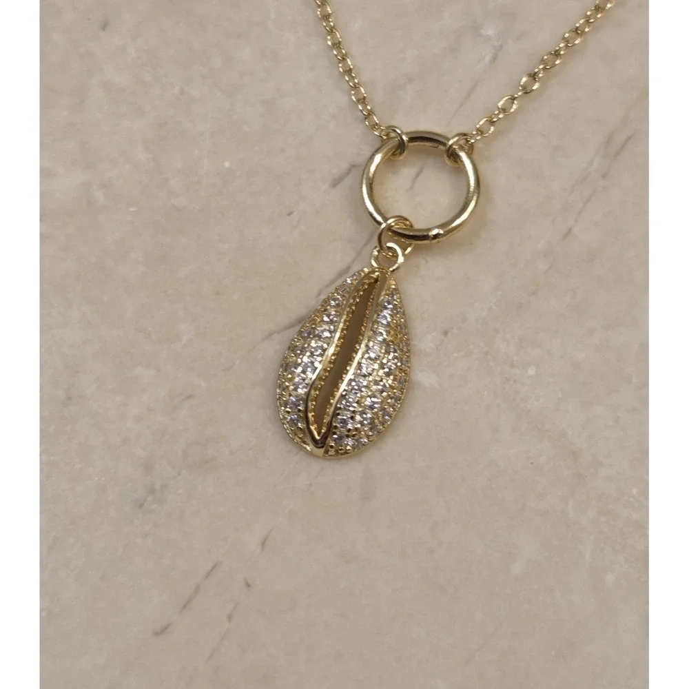 New Sterling Silver Pave Cowrie‎ Seashell Anklet Gold Tone 8.5-10